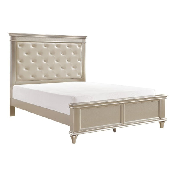 English Elm Modern Glam Queen Bed Pearlized Faux Leather Headboard with Crystal Tufting Silver Frame B011S03603