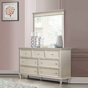 English Elm Modern Glam Silver Dresser with Mirror Seven Dovetail Drawers Chrome Knobs Bedroom B011S03604