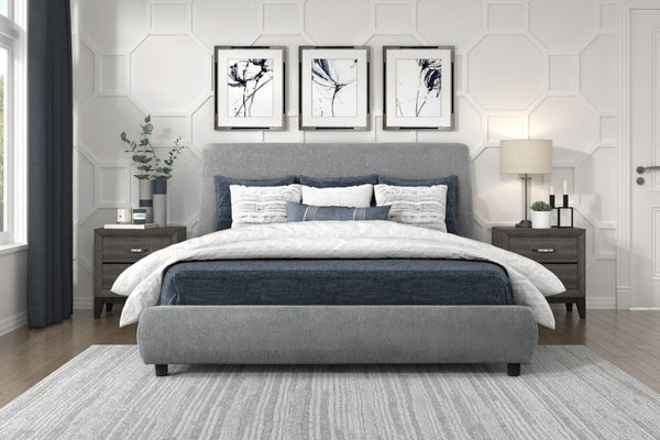 English Elm Farmhouse Queen Chenille Upholstered Platform Bed with Tall Headboard Low Profile B011S03605