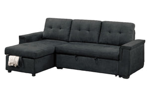 English Elm Reversible Sectional Sofa with Hidden Storage Tufted Velvet Upholstery Track Arms Black B011S03606