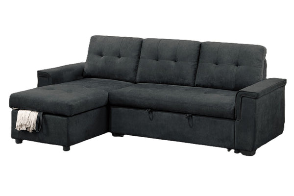 English Elm Reversible Sectional Sofa with Hidden Storage Tufted Velvet Upholstery Track Arms Black B011S03606