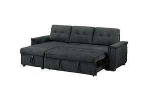 English Elm Reversible Sectional Sofa with Hidden Storage Tufted Velvet Upholstery Track Arms Black B011S03606