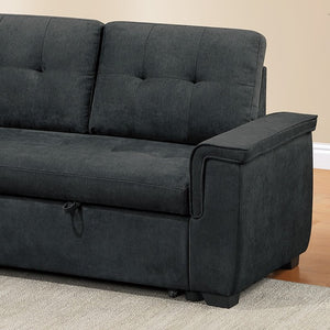 English Elm Reversible Sectional Sofa with Hidden Storage Tufted Velvet Upholstery Track Arms Black B011S03606