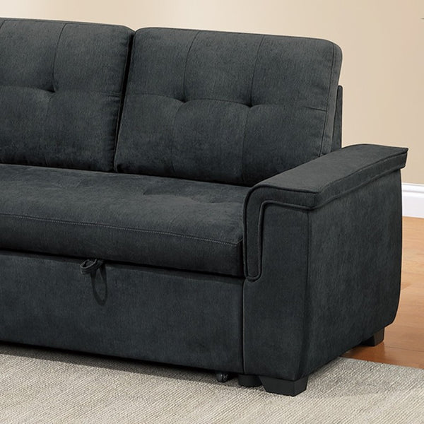 English Elm Reversible Sectional Sofa with Hidden Storage Tufted Velvet Upholstery Track Arms Black B011S03606