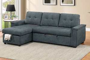 English Elm Reversible Sectional Sofa with Hidden Storage Tufted Velvet Upholstery Track Arms Black/Light Ash B011S03608