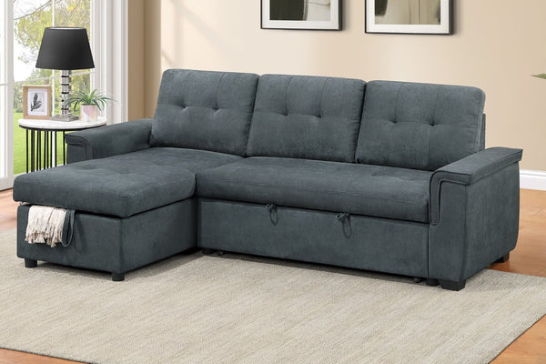 English Elm Reversible Sectional Sofa with Hidden Storage Tufted Velvet Upholstery Track Arms Black/Light Ash B011S03608