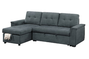 English Elm Reversible Sectional Sofa with Hidden Storage Tufted Velvet Upholstery Track Arms Black/Light Ash B011S03608