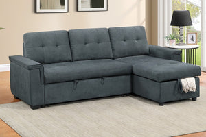 English Elm Reversible Sectional Sofa with Hidden Storage Tufted Velvet Upholstery Track Arms Black/Light Ash B011S03608