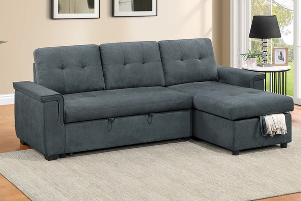 English Elm Reversible Sectional Sofa with Hidden Storage Tufted Velvet Upholstery Track Arms Black/Light Ash B011S03608