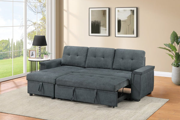 English Elm Reversible Sectional Sofa with Hidden Storage Tufted Velvet Upholstery Track Arms Black/Light Ash B011S03608