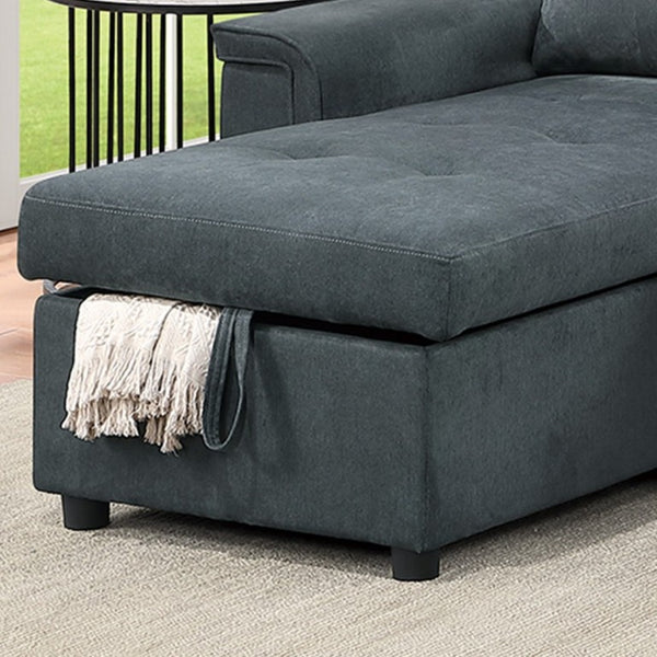English Elm Reversible Sectional Sofa with Hidden Storage Tufted Velvet Upholstery Track Arms Black/Light Ash B011S03608