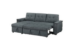 English Elm Reversible Sectional Sofa with Hidden Storage Tufted Velvet Upholstery Track Arms Black/Light Ash B011S03608
