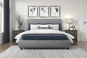 English Elm Farmhouse King Platform Bed Chenille Upholstered Low Profile Modern Bedroom Frame B011S03610