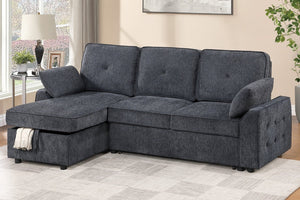 English Elm Dark Chenille Sleeper Sectional with Storage Chaise USB Ports and Fold Down Table Dark Gray B011S03611
