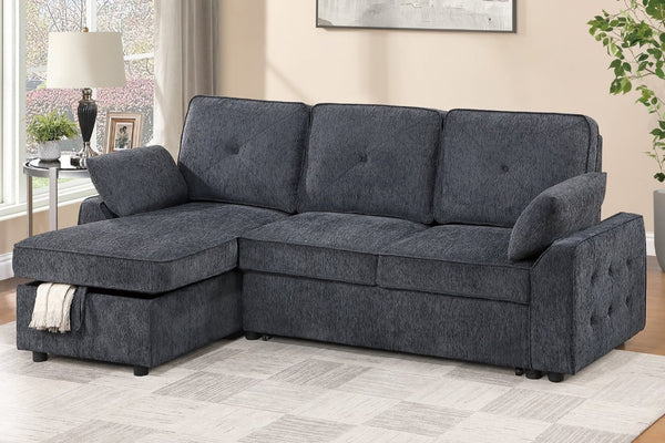 English Elm Dark Chenille Sleeper Sectional with Storage Chaise USB Ports and Fold Down Table Dark Gray B011S03611
