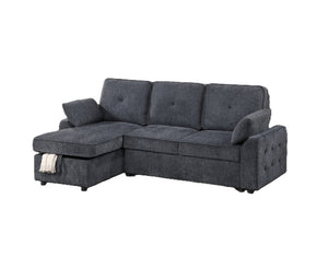 English Elm Dark Chenille Sleeper Sectional with Storage Chaise USB Ports and Fold Down Table Dark Gray B011S03611