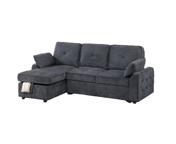 English Elm Dark Chenille Sleeper Sectional with Storage Chaise USB Ports and Fold Down Table Dark Gray B011S03611