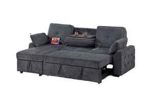 English Elm Dark Chenille Sleeper Sectional with Storage Chaise USB Ports and Fold Down Table Dark Gray B011S03611