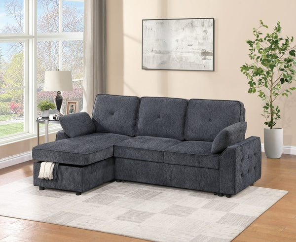 English Elm Dark Chenille Sleeper Sectional with Storage Chaise USB Ports and Fold Down Table Dark Gray B011S03611