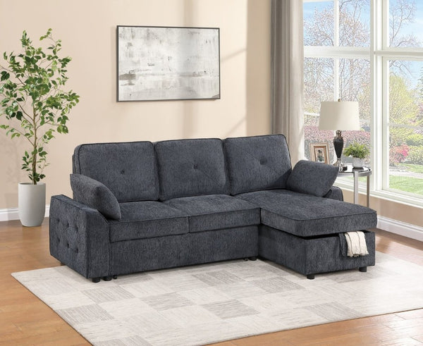 English Elm Dark Chenille Sleeper Sectional with Storage Chaise USB Ports and Fold Down Table Dark Gray B011S03611