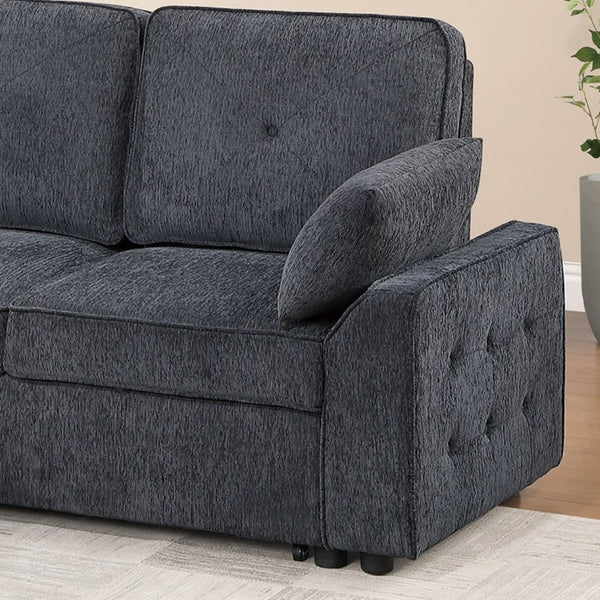 English Elm Dark Chenille Sleeper Sectional with Storage Chaise USB Ports and Fold Down Table Dark Gray B011S03611