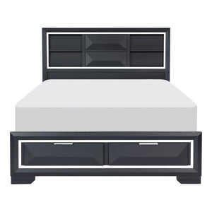 English Elm Modern Queen Platform Bed Midnight Blue Lacquer Bookcase Headboard Footboard Drawers B011S03612