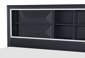 English Elm Modern Queen Platform Bed Midnight Blue Lacquer Bookcase Headboard Footboard Drawers B011S03612