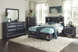 English Elm Modern Queen Platform Bed Midnight Blue Lacquer Bookcase Headboard Footboard Drawers B011S03612
