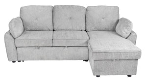 English Elm Dark Chenille Sleeper Sectional with Storage Chaise USB Ports and Fold Down Table Light Gray B011S03613