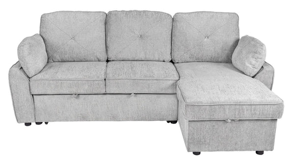 English Elm Dark Chenille Sleeper Sectional with Storage Chaise USB Ports and Fold Down Table Light Gray B011S03613
