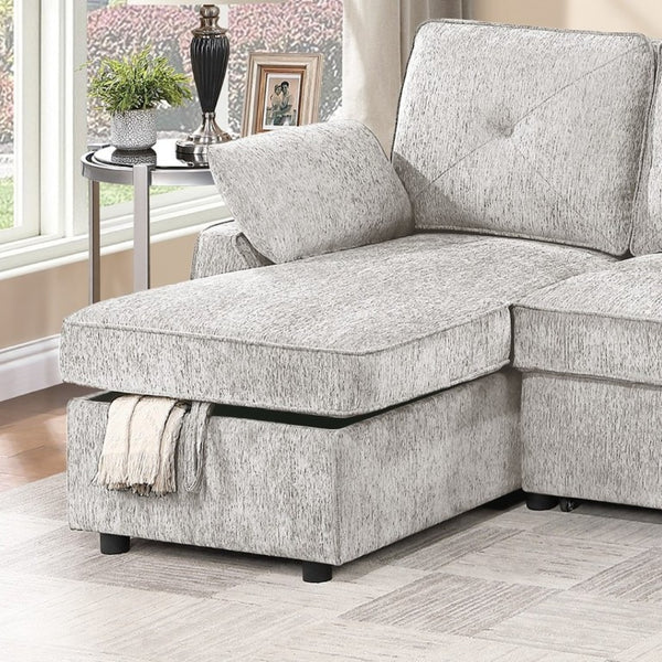 English Elm Dark Chenille Sleeper Sectional with Storage Chaise USB Ports and Fold Down Table Light Gray B011S03613