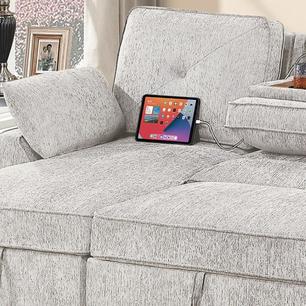 English Elm Dark Chenille Sleeper Sectional with Storage Chaise USB Ports and Fold Down Table Light Gray B011S03613