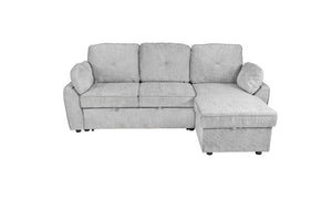 English Elm Dark Chenille Sleeper Sectional with Storage Chaise USB Ports and Fold Down Table Light Gray B011S03613