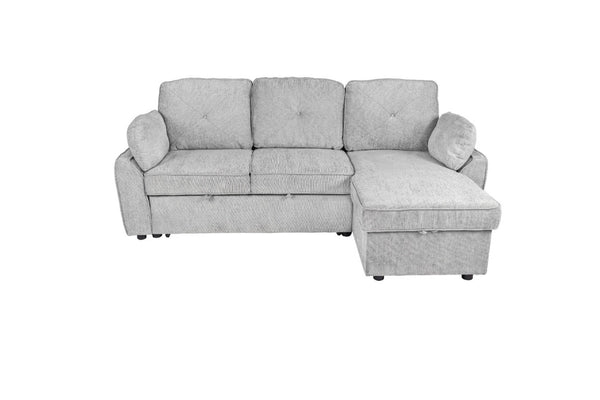 English Elm Dark Chenille Sleeper Sectional with Storage Chaise USB Ports and Fold Down Table Light Gray B011S03613