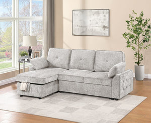 English Elm Dark Chenille Sleeper Sectional with Storage Chaise USB Ports and Fold Down Table Light Gray B011S03613