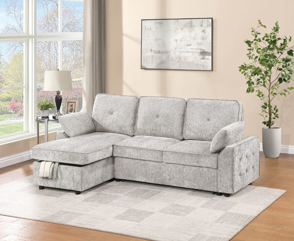 English Elm Dark Chenille Sleeper Sectional with Storage Chaise USB Ports and Fold Down Table Light Gray B011S03613