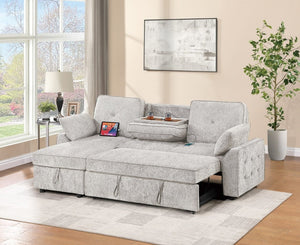 English Elm Dark Chenille Sleeper Sectional with Storage Chaise USB Ports and Fold Down Table Light Gray B011S03613