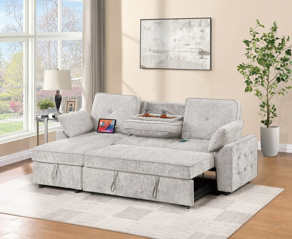 English Elm Dark Chenille Sleeper Sectional with Storage Chaise USB Ports and Fold Down Table Light Gray B011S03613