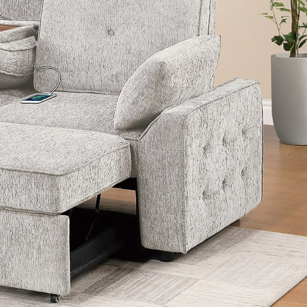 English Elm Dark Chenille Sleeper Sectional with Storage Chaise USB Ports and Fold Down Table Light Gray B011S03613
