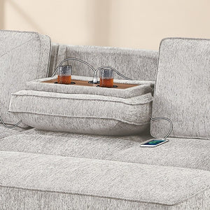English Elm Dark Chenille Sleeper Sectional with Storage Chaise USB Ports and Fold Down Table Light Gray B011S03613