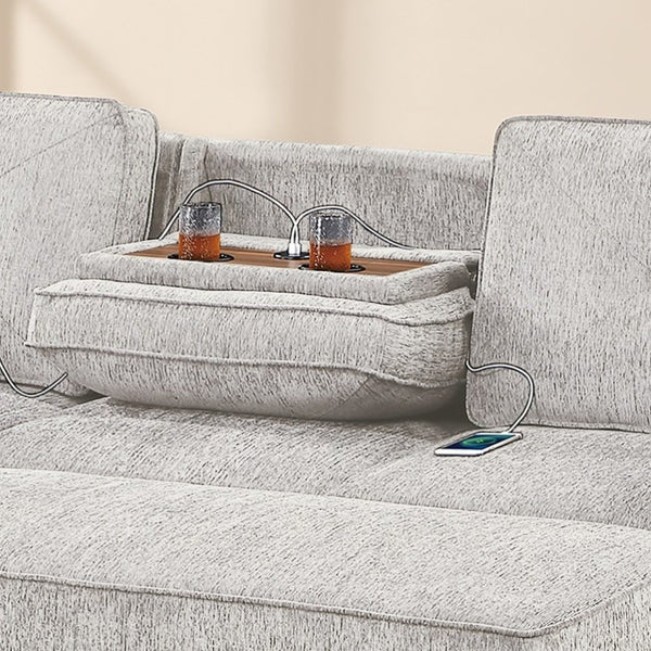 English Elm Dark Chenille Sleeper Sectional with Storage Chaise USB Ports and Fold Down Table Light Gray B011S03613