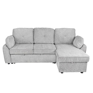 English Elm Dark Chenille Sleeper Sectional with Storage Chaise USB Ports and Fold Down Table Light Gray B011S03613