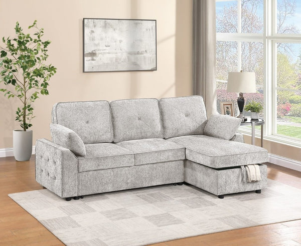 English Elm Dark Chenille Sleeper Sectional with Storage Chaise USB Ports and Fold Down Table Light Gray B011S03613
