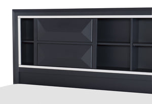 English Elm Modern California King Bed Bookcase Headboard Storage Footboard Midnight Blue Chrome B011S03614