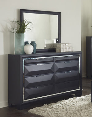 English Elm Modern 8 Drawer Dresser with Mirror Midnight Blue Lacquer Glam Bedroom Storage B011S03616