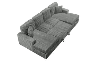 English Elm 3-Piece Corduroy Sectional Sofa with Sleeper and Under Seat Storage for Living Rooms Smoke B011S03617
