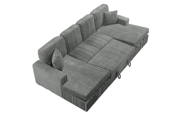 English Elm 3-Piece Corduroy Sectional Sofa with Sleeper and Under Seat Storage for Living Rooms Smoke B011S03617