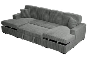 English Elm 3-Piece Corduroy Sectional Sofa with Sleeper and Under Seat Storage for Living Rooms Smoke B011S03617