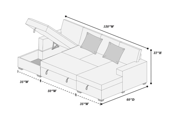 English Elm 3-Piece Corduroy Sectional Sofa with Sleeper and Under Seat Storage for Living Rooms Smoke B011S03617