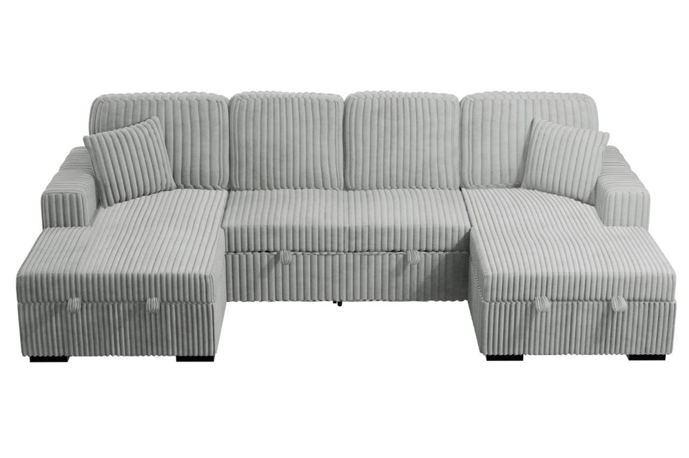English Elm 3-Piece Corduroy Sectional Sofa with Sleeper and Under Seat Storage for Living Rooms Light Ash / Natural Ash B011S03618